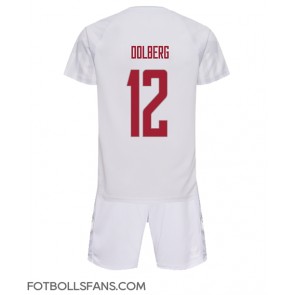 Danmark Kasper Dolberg #12 Replika Bortatröja Barn VM 2022 Kortärmad (+ Korta byxor)